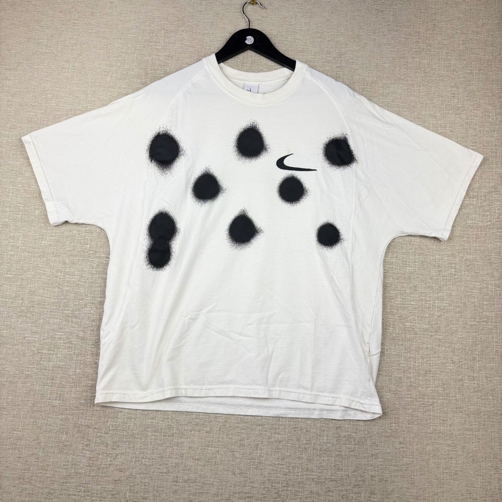 Nike Mens Large Sportswear Spray Paint Rare Polka Dot Swoosh T-Shirt White